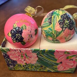 Lilly Pulitzer Pink and Green Floral Ornaments
